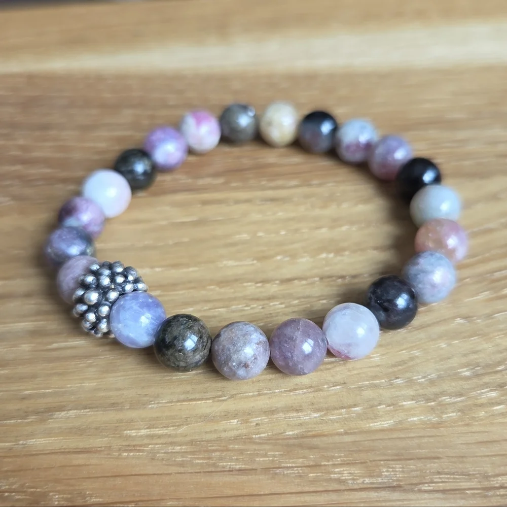 Pink & Purple Tourmaline Beads Stretch Bracelet, Handcrafted